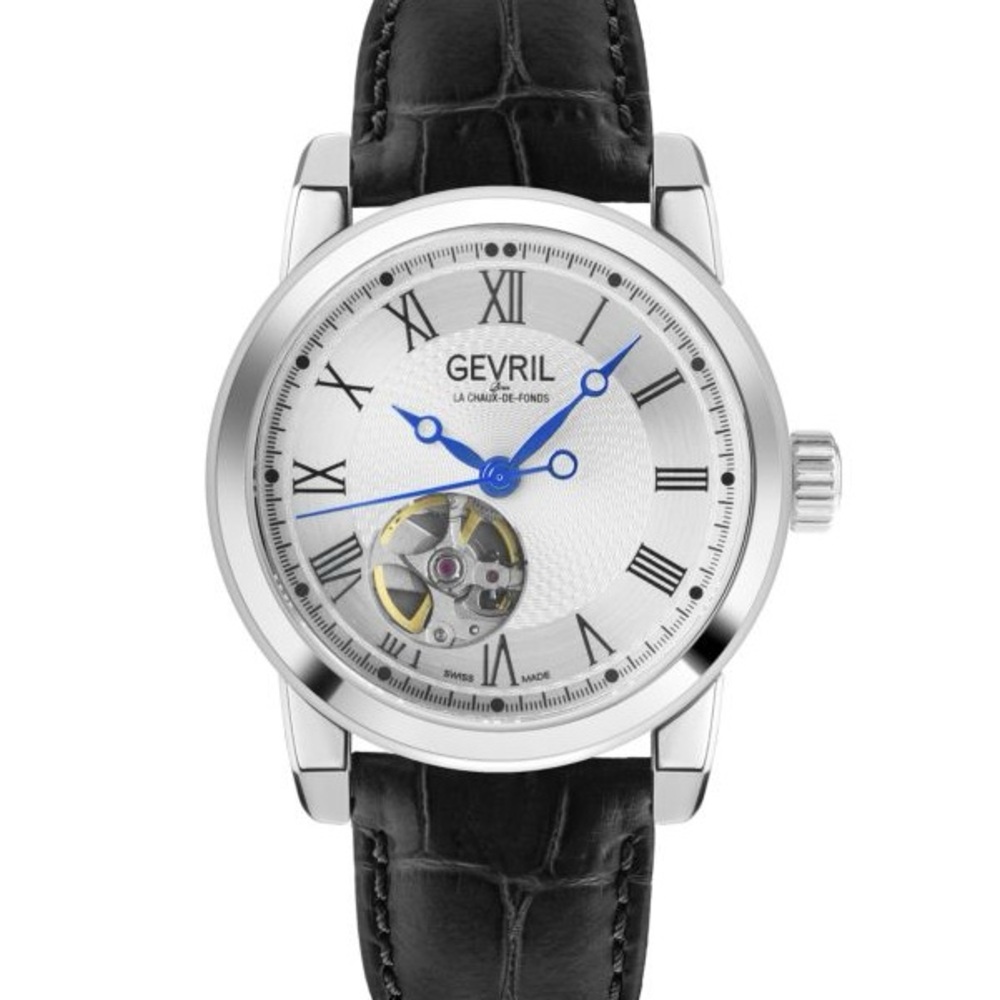 Gevril Madison Swiss Automatic Stainless Steel & Leather Strap Watch